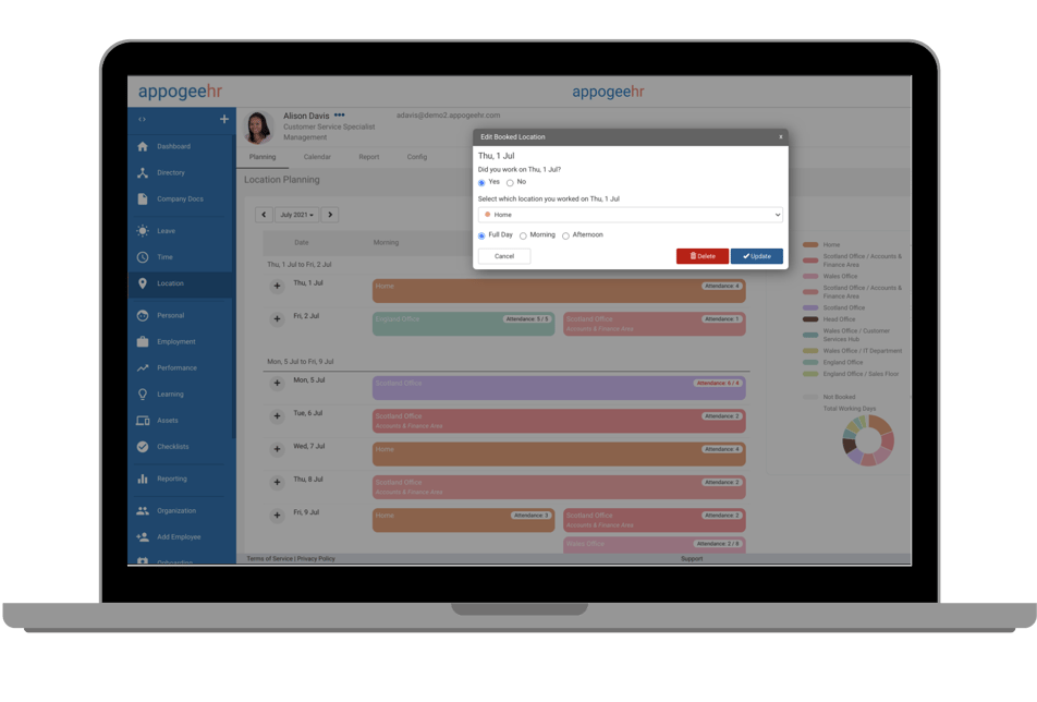 Staff Location Recording & Office Capacity Management Appogee HR
